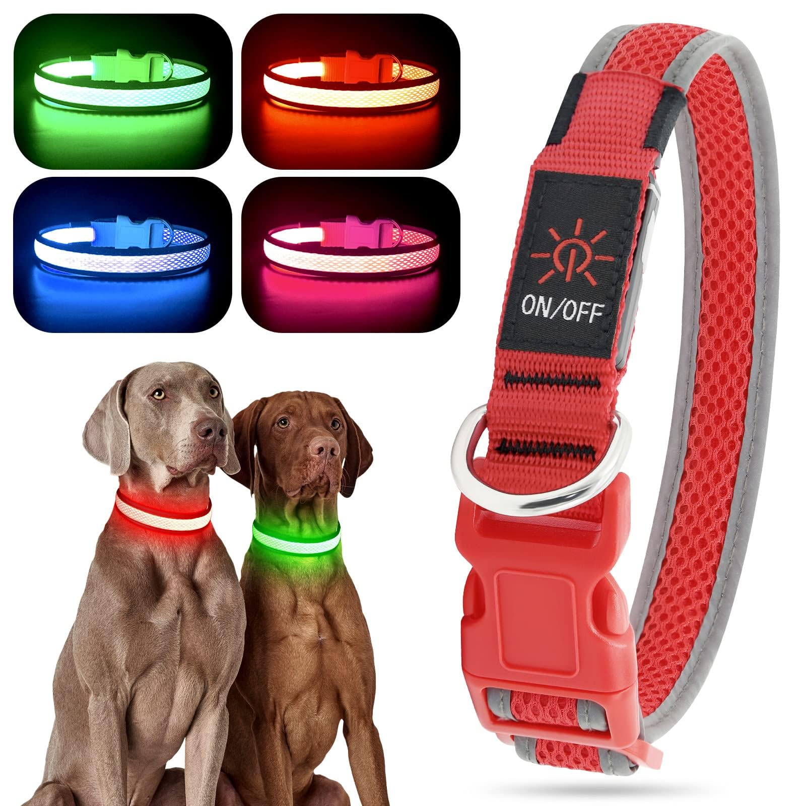 Photo 1 of YFbrite Light up Dog Collar, USB Rechargeable LED Puppy Collar Super Bright Adjustable Glowing Dog Lights for Night Walking (Red, Small)