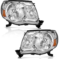 Pair KAC Chrome Headlights For 2005-2011 Toyota Tacoma – Clear Lens, Amber Reflector, Direct Fit (Left & Right, Without Sport Package)