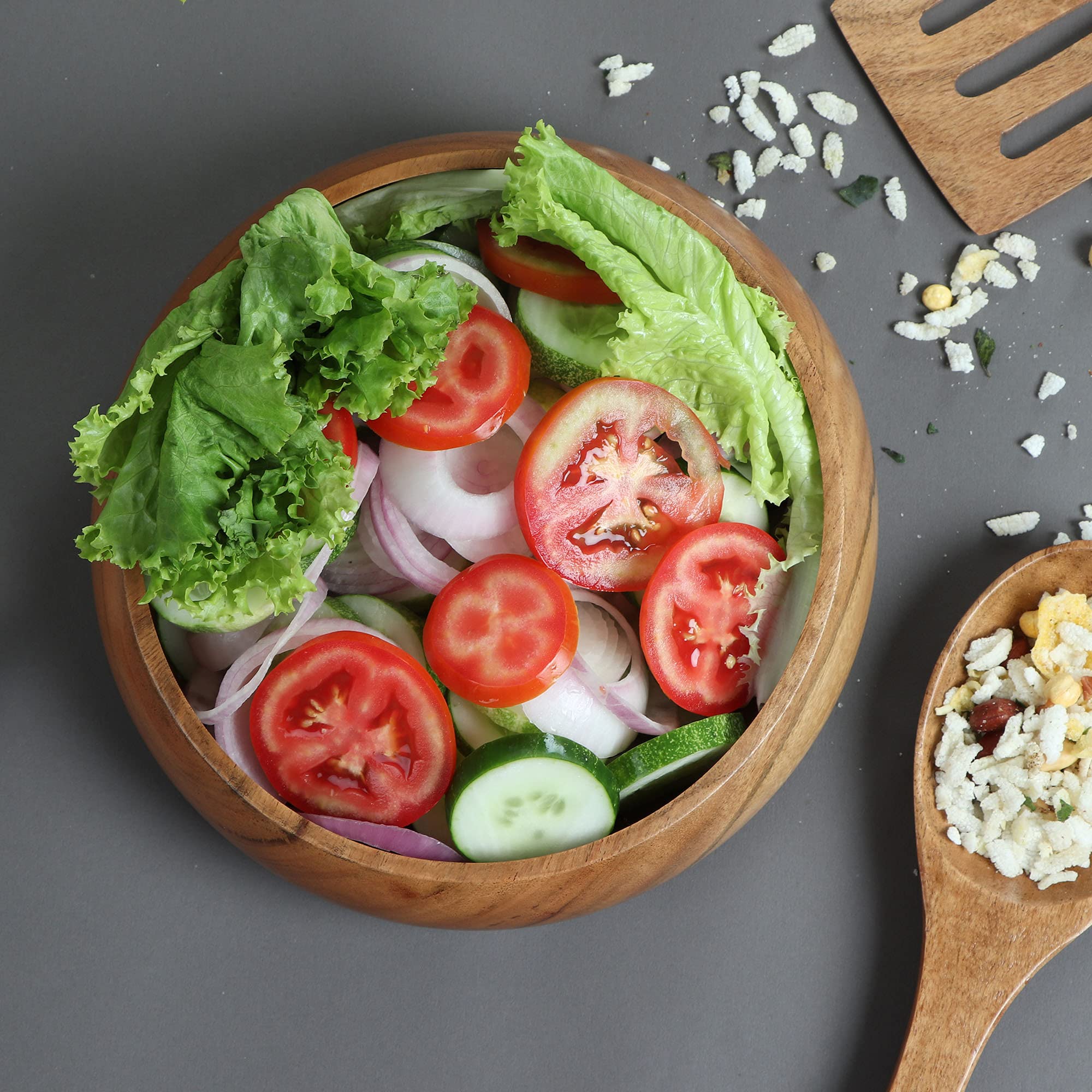 LAVAUX DESIGNS wooden bowls for food | Set of 4 individual acacia wood bowls 8 x 2 inches (25 oz) | Enjoy your salad, pasta, rice, acai, smoothie, soup, fruits, snacks - Image 6