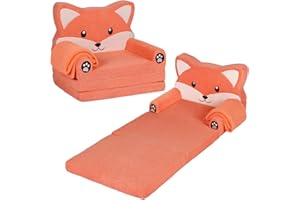 FORYOOMI Kids Couch, 2-in-1 Soft Toddler Couch Fold Out with Blanket, Chair Comfy, Foldable Convertible Plush Sofa to Lounger, Gifts for Kids Girl Boys, Fox