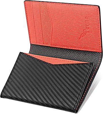 Amazon Peyne 名刺入れ メンズ 本革 名刺ケース 大容量 レディース 財布 名刺 が折れない ファイル 男女兼用 50枚収納 取り出し簡単 カード入れ 表革 カーボン02 ブラック内側 型押しカーフ レッド 紳士名刺入れ Peyne シューズ バッグ