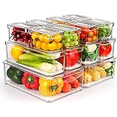 ZIJUND 14-Pack Fridge Organizer, Stackable Refrigerator Bins with Lids, BPA-Free, Clear, Minimalist, Food Storage Containers,