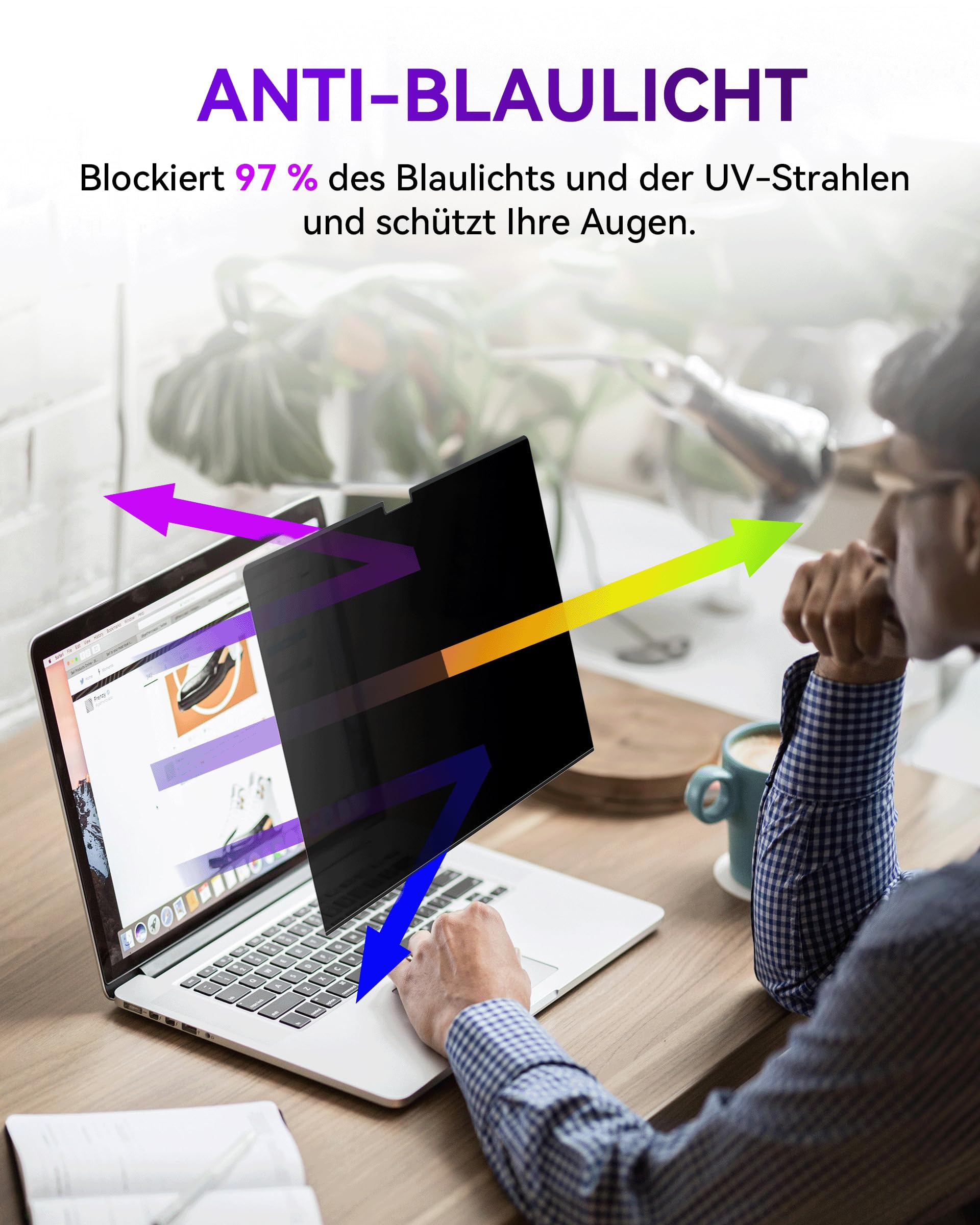 Magnetic Privacy Filter for Apple MacBook Pro 13 Inch (2016-2022, M1, M2) & MacBook Air 13 (2018-2021, M1), Privacy Filter Removable Anti Glare Blue Light Privacy Screen Protector Mac Privacy Screen