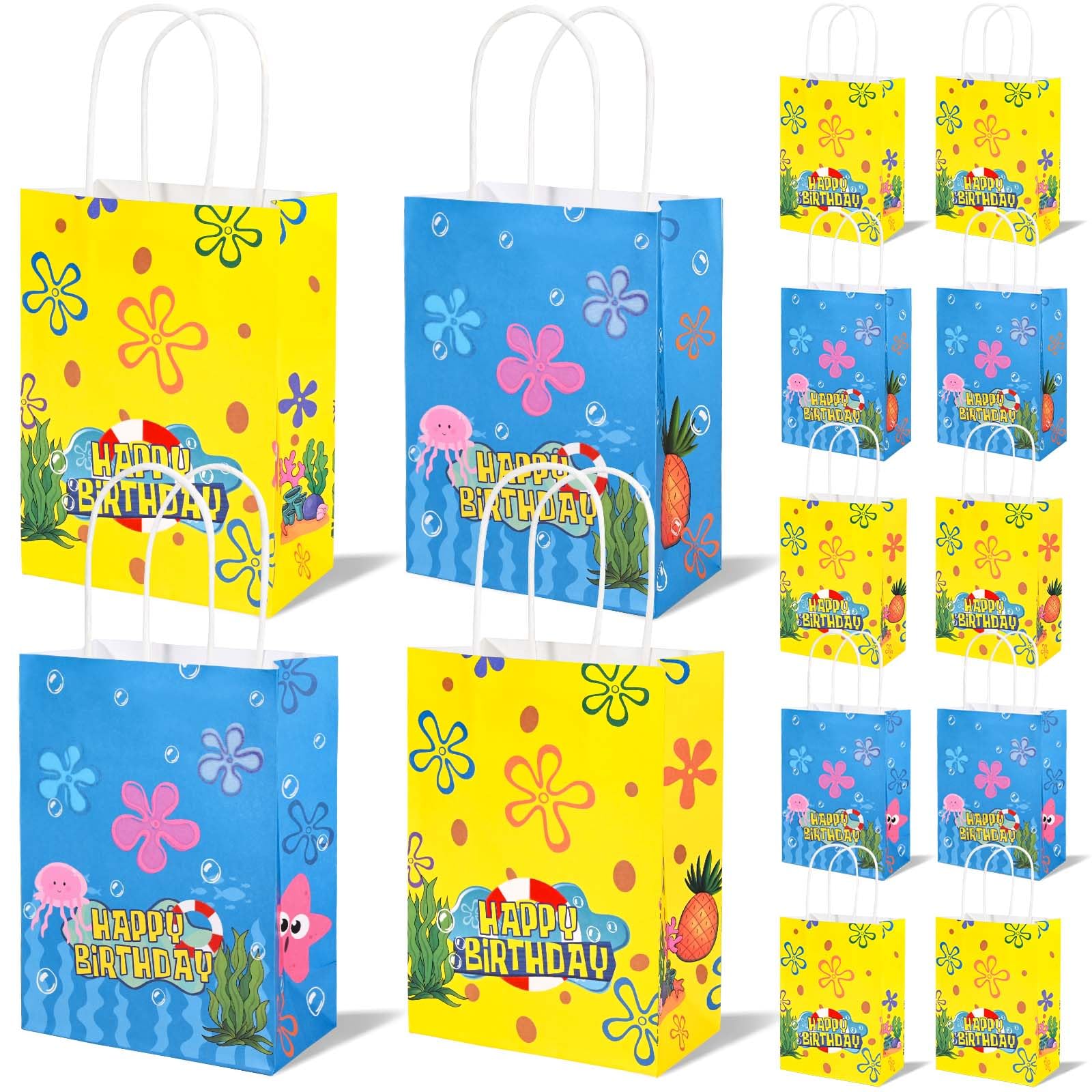 Photo 1 of Sanixin 24Pcs Cartoon Themed Happy Birthday Paper Gift Bags Tropical Ocean Themed Goodie Bags for Tropical Summer Birthday Party & Baby Showers