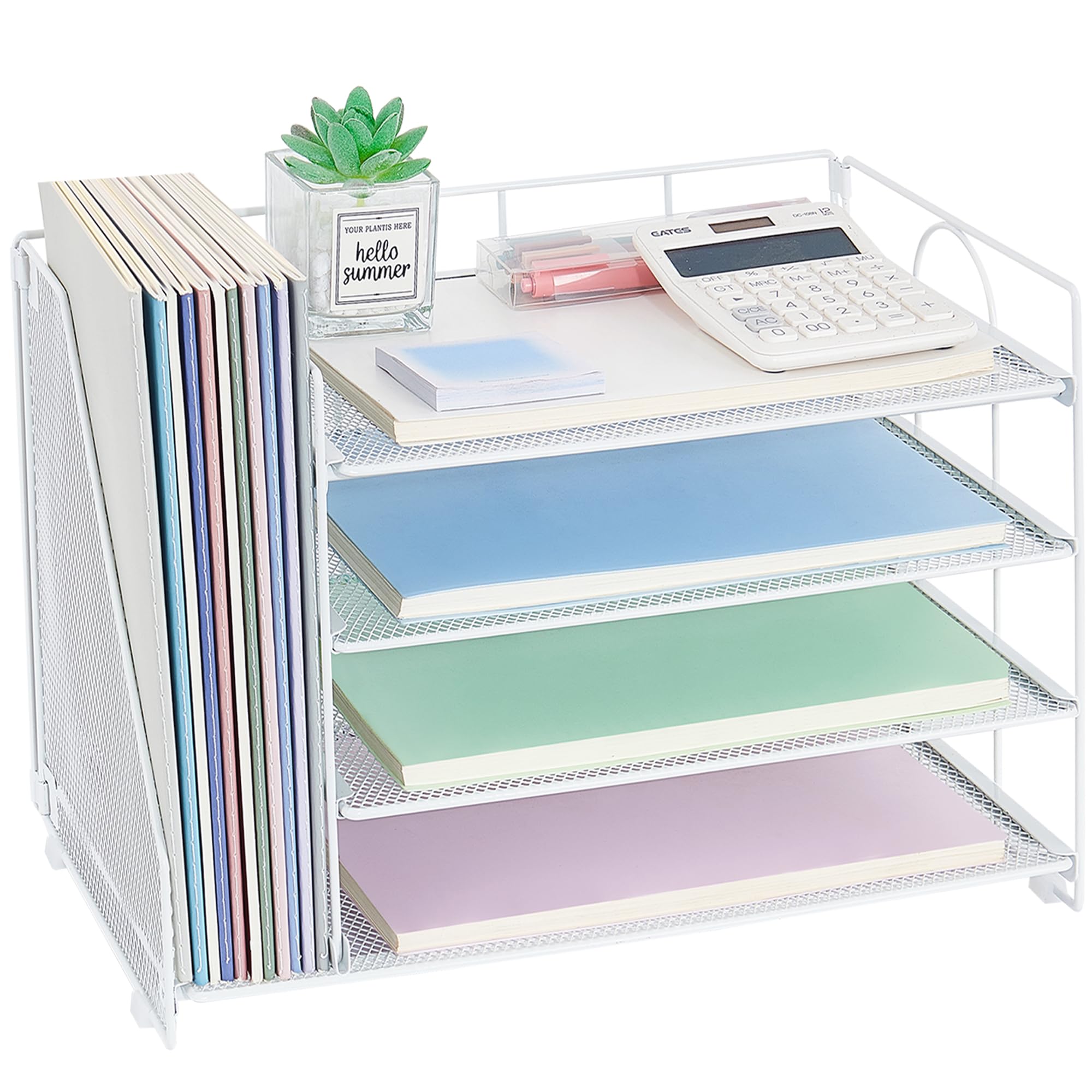 Photo 1 of OPNCIE Desk Organizers and Accessories, 4 Tier Paper Letter Tray File Organizer, Office Organization Storage Desk Accessories Workspace Desktop Organizer for Classroom Office Supplies Decor, White