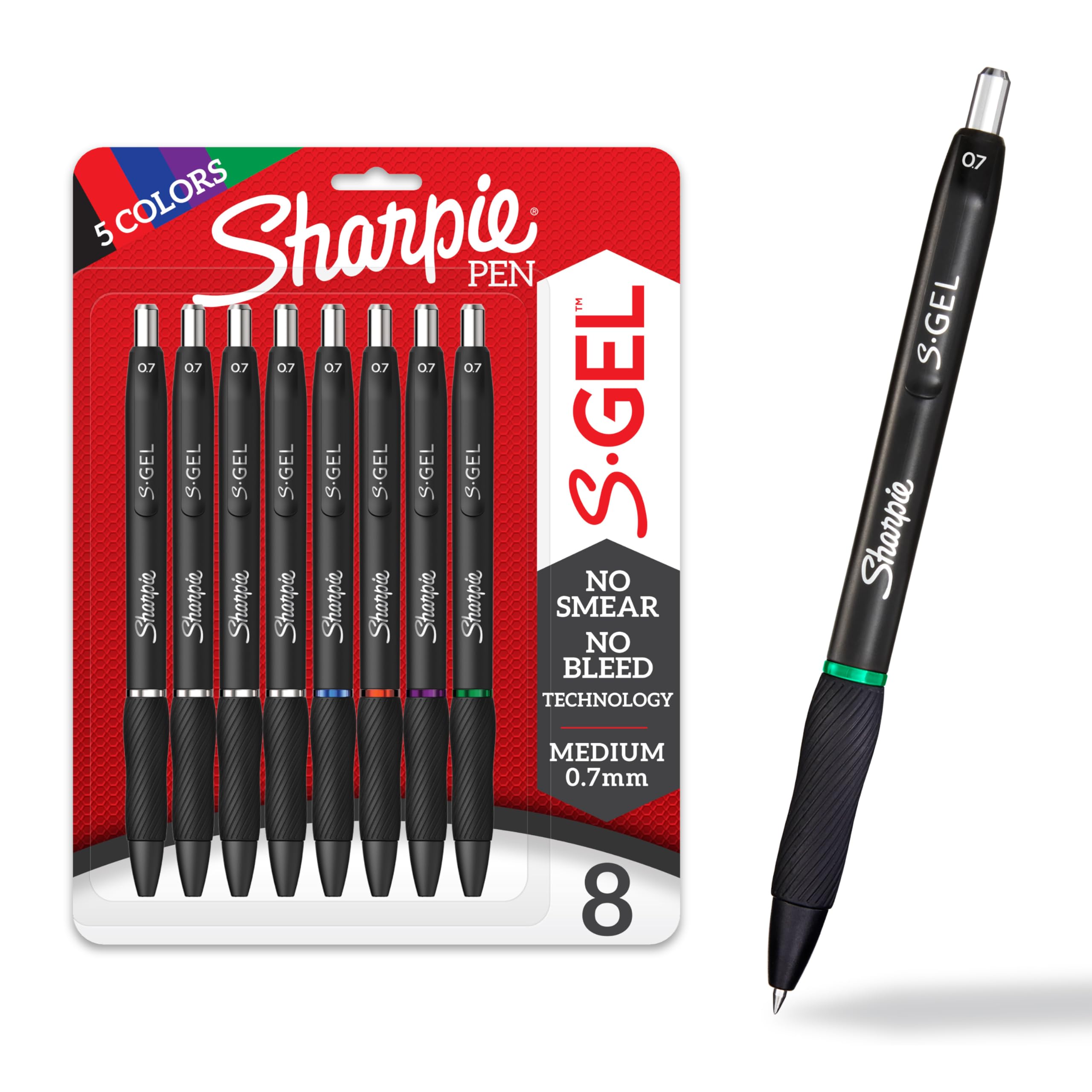 Sharpie S-Gel Pens, Medium Point (0.7mm), Assorted Ink Colors, 8 Count - Ideal for Writing, Journaling, Drawing, Coloring, Note-Taking, College Supplies