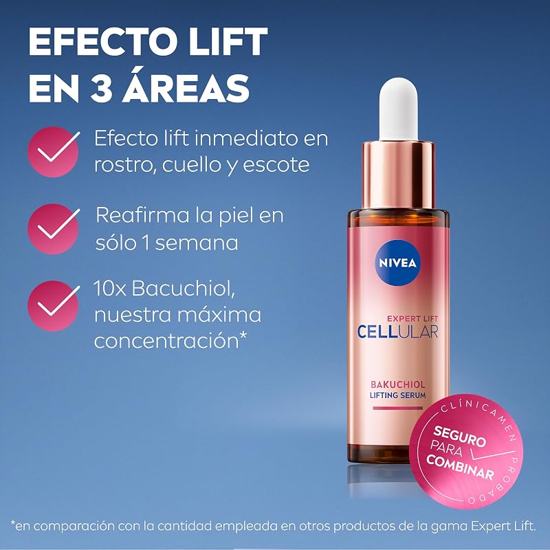 Cellular Expert Lift - Sérum Lift 3 Áreas - Sérum Antiedad - x10 Bakuchiol Puro Altamente Concentrado - Antiarrugas para Rostro, Cuello, Escote - Reafirmante - Todo Tipo de Piel y Madura - 30 ml — foto 2 de 8