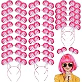 Hoteam 48 Pcs Pom Pom Headband Carnival Party Tinsel Wrapped Ponytail Head Bopper Costume Headwear Hair Accessories Women(Pink)