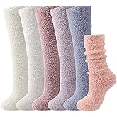 Twistover 6 Pairs Long Fuzzy Slouch Socks for Women Soft Warm Knee High Sleep Slipper Socks Winter Cozy Long Stockings for Winter Women Girls
