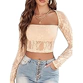 Avidlove Women's Mesh Top Long Sleeve Sheer Blouse See Through Floral Lace Tops