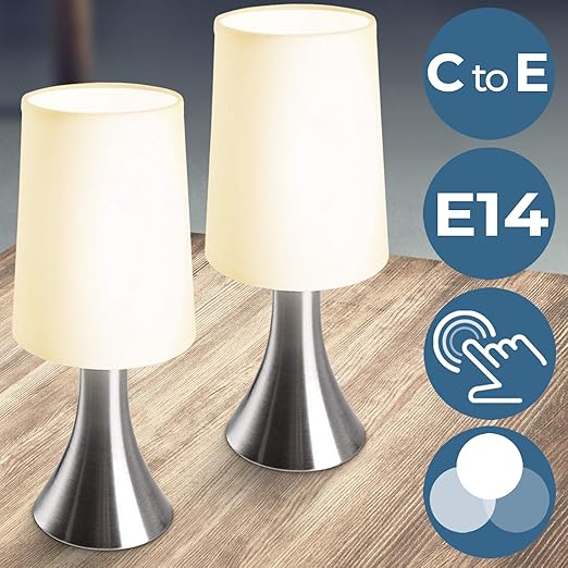 Tischlampe mit Dimmer Touchfunktion | 1er oder 2er Set, E14, Touch Dimmbar | Nachttischlampe, Berührungssensor Tischleuchte, 