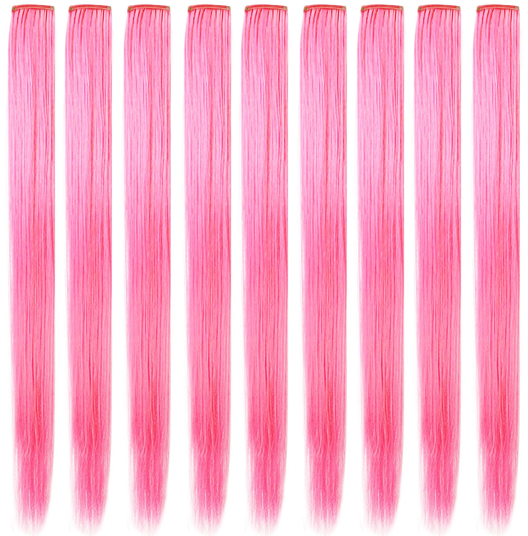 ZHAOWWEI Princess Colorful Extensions Multi-Colors Party Highlights Streak Synthetic Hairpieces Clip-In/Clip On Colored Hair Extensions(Pink)
