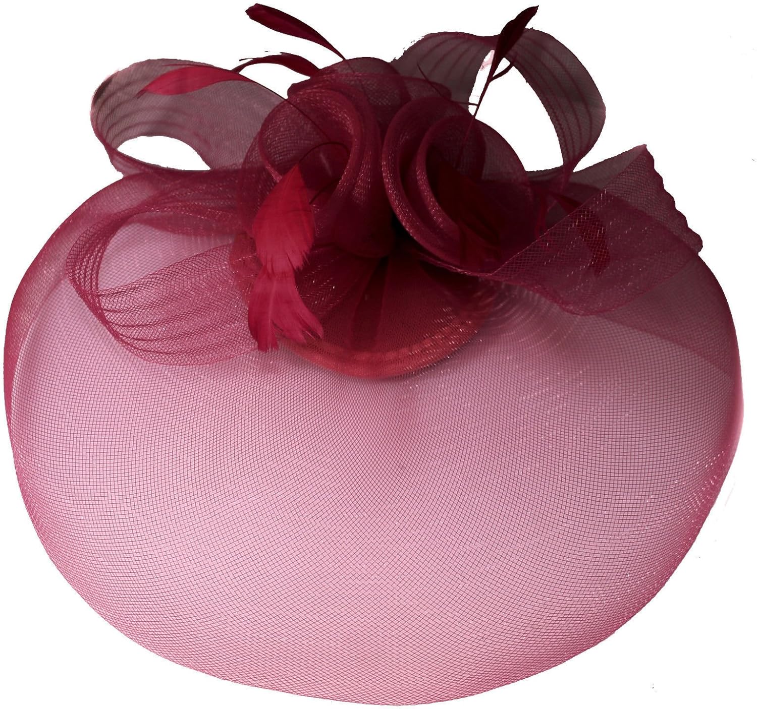 Burgundy Wine Red Net Fascinator Hat Veil Wedding Ascot Races Hair