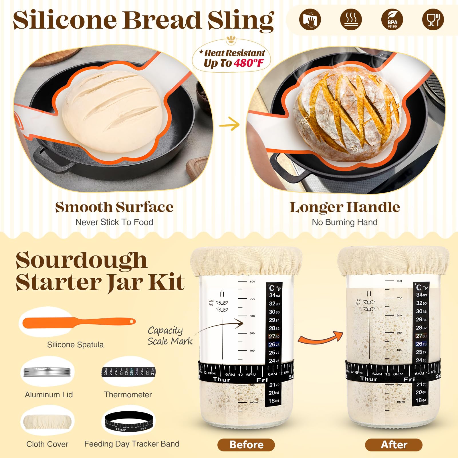Sourdough Bread Baking Supplies, Sourdough Starter Kit, Bread Proofing Basket, Bread Making Tools Kit, Sour Dough Kit Tools, Sourdough Proofing Basket, Sourdough Kit Gifts for Bakers Women Wife Mom