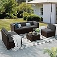 VONZOY Patio Furniture Set, 7 Pieces Outdoor Sectional Sofa Set with Waterproof Cover, PE Wicker Rattan Slanted Back Outdoor Conversation Set with Cushions and Glass Coffee Table, Dark Grey