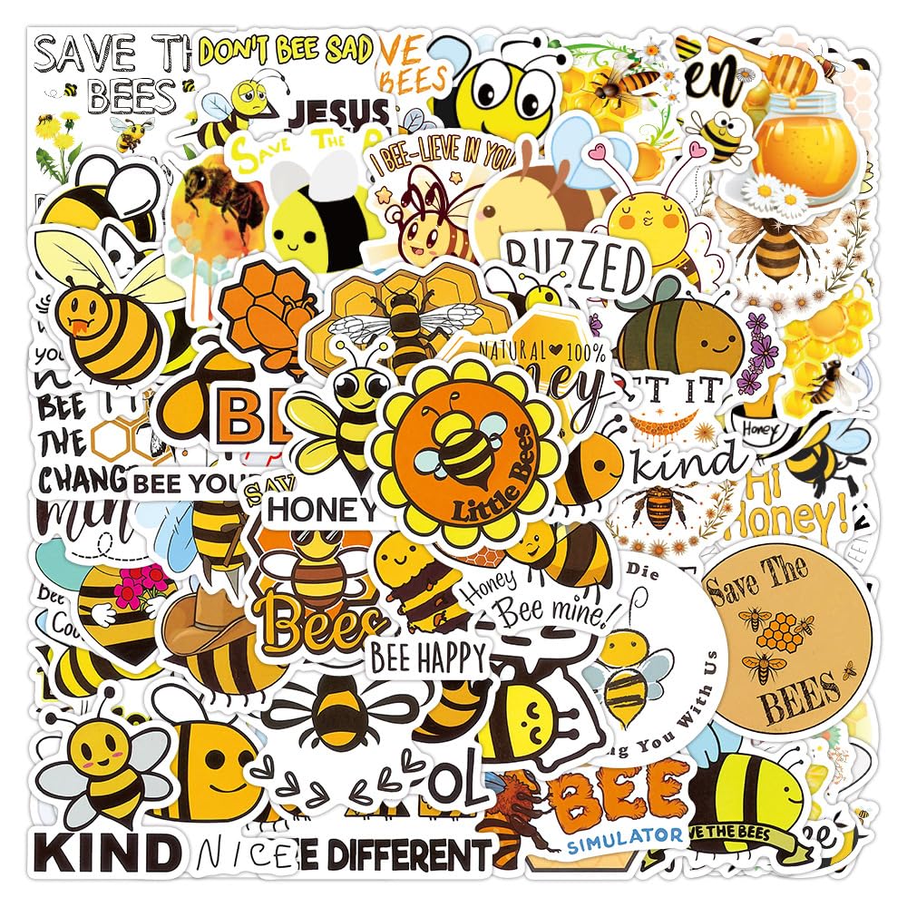 MAIGO 100pcs Bee Stickers - Decals Vinyl Waterproof DIY Decor Stickers, Funny Honey Bee Sticker for Laptop Computer Kids Teens Luggage Suitcases Computer Water Bottles Skateboard Mini Fridge Decals