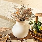 Varsoul Ceramic Rustic Farmhouse Vase | 6 Inch Pottery Decorative Flower for Home Decor | Boho Vase | Terracotta for Table, Living Room, Bathroom Decoration, Shelf Decor, Mantel, White