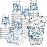 Hushee 50 Pcs Ocean Themed Plastic Beach Cups 12 oz Reusable Sea Turtle Cups Summer Sea Birthday Decorations Ocean Themed Party Favors for Animal Birthday Tea Beach Party Supplies