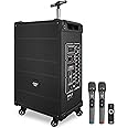 Pyle 12'' Portable Wireless Bluetooth Speaker System - Built-in Rechargeable Battery, Wireless Microphone, USB/Micro SD/FM - 80 Watt - FM Radio with Digital LED Display, PWMA1299A