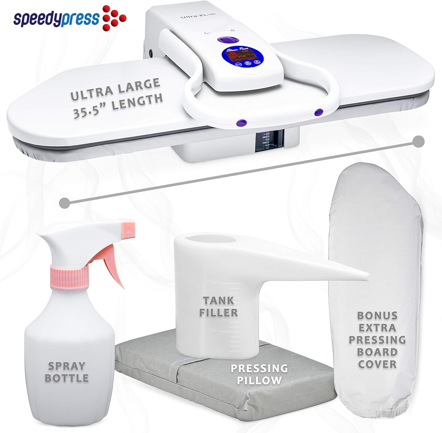 Speedy Press Oversized 35.5" Iron Press – Delivers100 Lbs. of Pressing Pressure with Multiple Steam and Temperature Settings: Home & Kitchen