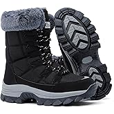 DADAWEN Women's Waterproof Winter Snow Boots Warm Faux Fur Lined Insulated Non-Slip Outdoor Lace-Up Mid Calf Booties