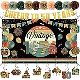 RoundFunny 24 Pcs Vintage 50th Birthday Decorations for Men Women 1976 Banner Decorations, Including Back in 1976 Backdrop, Cheers to 50 Years Banner, 12 Hanging Swirl, 10 Paper Poms