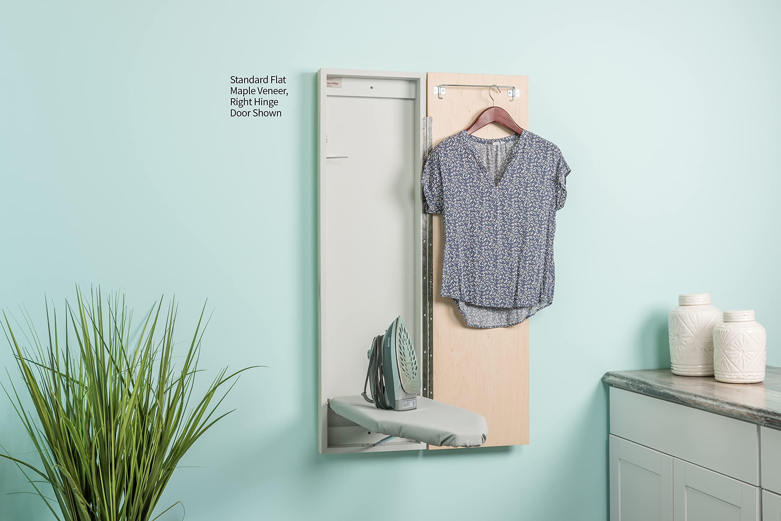 Iron-A-Way Surface Mount or Built-In Ironing Center Cabinet with 42 Inch Ironing Board and Flat White Door-IAW42FWU