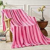 FY FIBER HOUSE Striped Flannel Throw Blanket - Soft Cozy Striped Blanket for Couch, Sofa, or Bed - 50"x60", Hot Pink, All Season Use