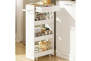 IRONCK Slim Storage Rolling Cart with Drawer and Wheels and Handle, 4 Tier Slide Out Utility Kitchen Cart for Small Spaces Ki