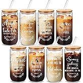 Funnymoom 8 Pcs Spanish Christian Gifts for Women Men Regalos Cristianos En Espanol 16 oz Religious Glass Cups with Bamboo Lids and Straws Brushes Bible Verse Coffee Tumbler for Church Gifts