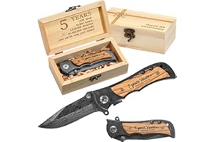 Lanties 5 Year Anniversary Keepsake Gifts for Him Engraved Pocket Knife with Gift Box Happy Tin Anniversary Customized Wedding Birthday Father's Day Gifts for Men Husband