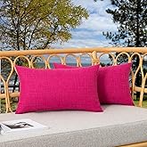 Kevin Textile Set of 2 Outdoor Waterproof Pillow Covers - Valentines Day Decorative Throw Pillows - Rectangle Checkered Couch Pillows for Patio Tent Bed Sofa Living Room - 12x20 Inch - Hot Pink