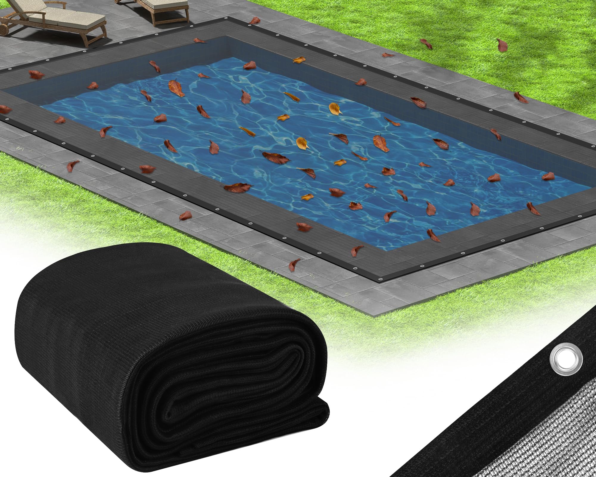 Photo 1 of 25 x 45 Ft Pool Leaf Cover, Thick Heavy Duty Mesh Net for inground Pools, Winter Rectangular Pool Leaf Cover with Reinforced Grommets to Protect from Leaves