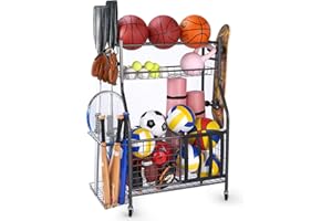 Sinoer Basketball Storage Rack, Garage Sports Equipment Organizer,Basketball Rack,Ball Storage Rack, Ball Storage Cart With W