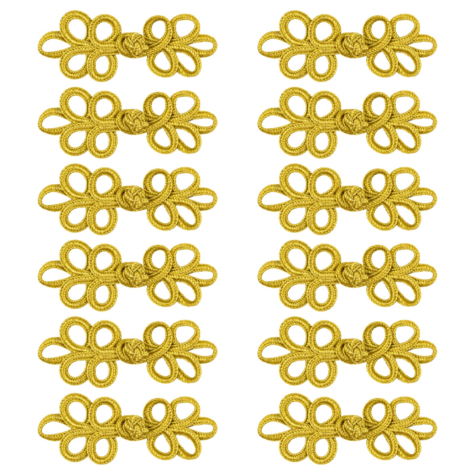 WANDIC Cheongsam Fasteners, 12 Pairs Chinese Knot Frog Buttons Closure Sewing Fasteners for DIY Sewing Sweater Scarf Costumes Outfit Decoration, Gold