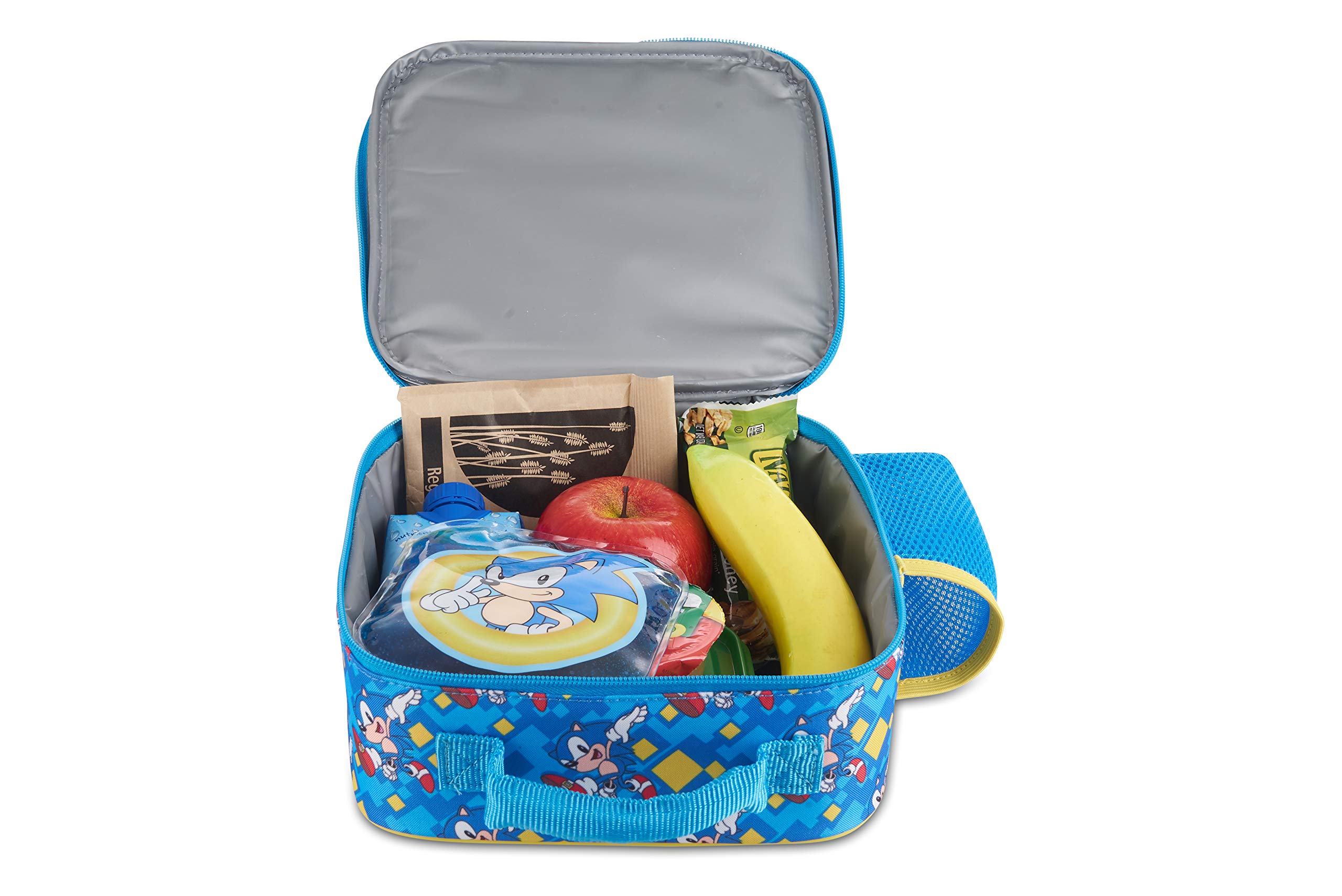 AI ACCESSORY INNOVATIONS Sonic Lunch Box Set for Boys & Girls, Stainless Steel Water Bottle with Carabiner Clip and Ice Pack, Insulated & Waterproof Lunch Bag with Zipper, 4 Pieces