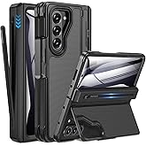 Caka for Samsung Galaxy Z Fold 5 Case with S Pen Holder &amp; Kickstand Black | Hinge Protection, Built-in 9H Screen Protector, Spring SPen Slot, Hidden Stand, Heavy Duty Shockproof Phone Cover