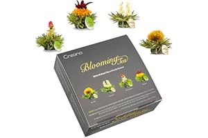 Creano 4 tea Flowers in elegant Gift Box - Blooming Tea White & Green Tea in Cup Size