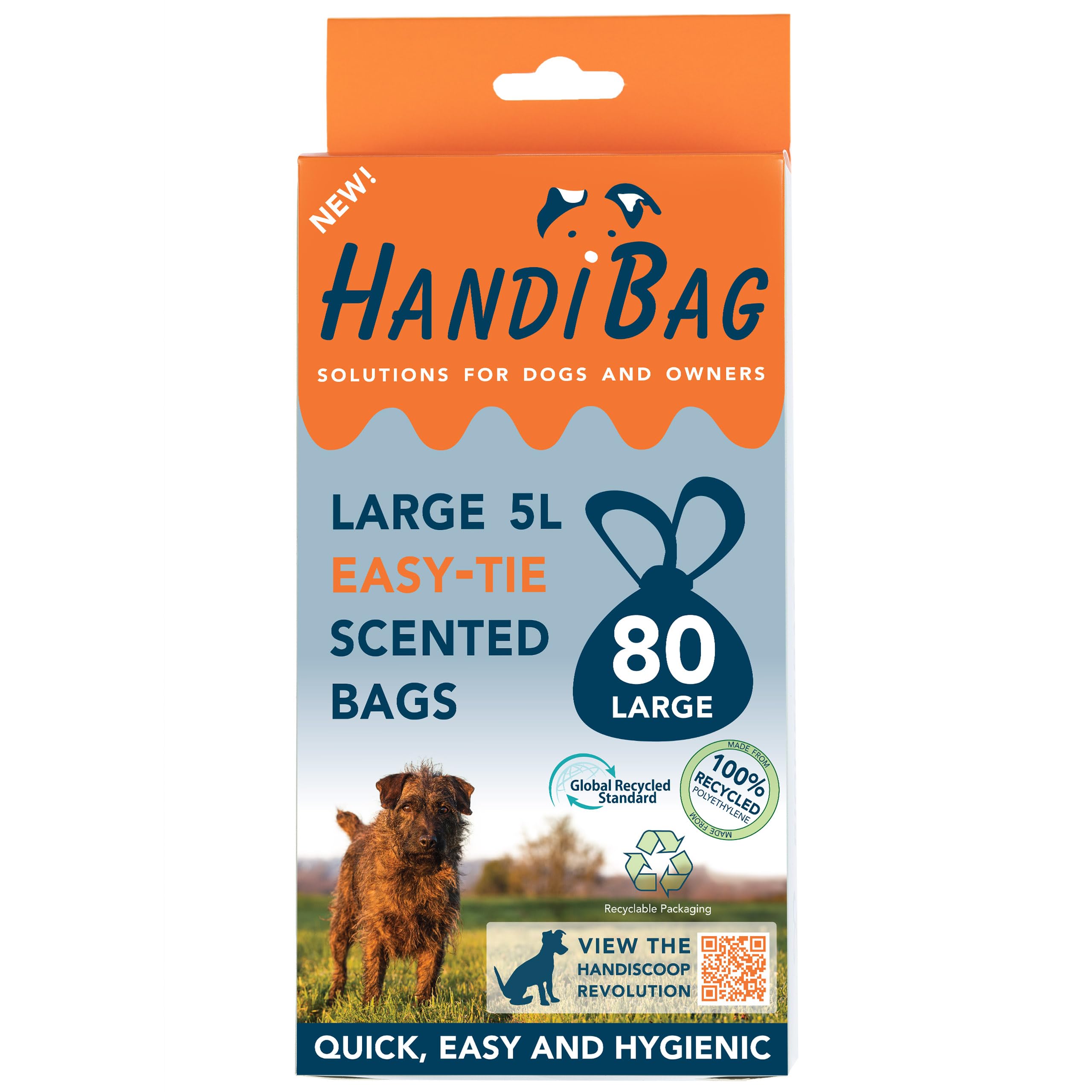 HandiBag Large 5L Easy-Tie Scented Dog Waste Bags – 80 Pack dog & cat poop bags