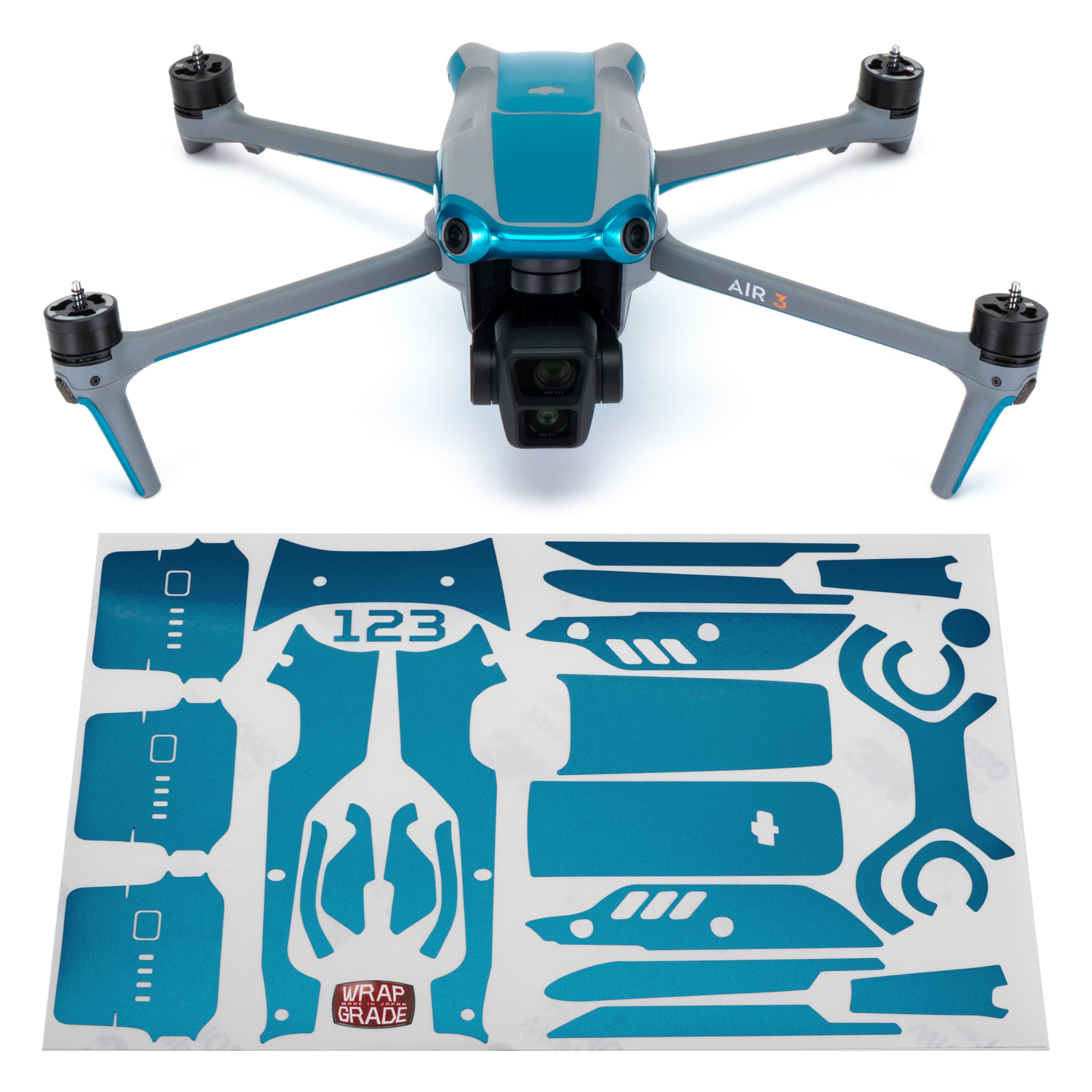 WRAPGRADE Skin Stickers compatible with DJI Air 3 | Accent Color (CARIBBEAN BLUE)