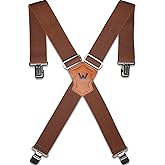 WELKINLAND 2Inch-Wide Work Suspender, Brown-Elastic Suspenders for Pants, Heavy-Duty Work Suspenders for Men, Clip-on Suspenders for Men, Man Suspender 2 Inch Wide for Jeans