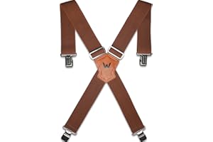 WELKINLAND 2Inch-Wide Work Suspender, Brown-Elastic Suspenders for Pants, Heavy-Duty Work Suspenders for Men, Clip-on Suspenders for Men, Man Suspender 2 Inch Wide for Jeans