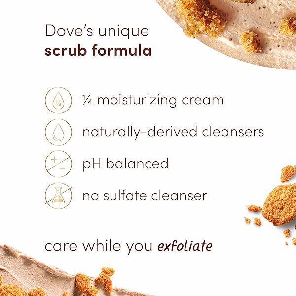 DOVE SCRUB BROWN SUGAR & COCONUT BUTTER FOR SILKY SMOOTH SKIN BODY SCRUB EXFOLIATES & RESTORES SKIN’S NATURAL NUTRIENTS 10.5 OZ