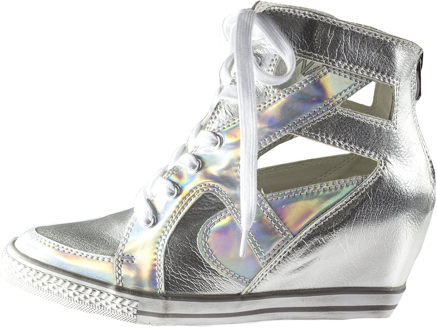 silver glitter wedge sneakers