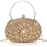 WRINGKIT Rhinestone Evening Clutch Purse, Gold Sparkling Glitter Wrist Clutch Bag with Detachable Chain, Crystal Diamond Lady HandBag for Wedding, Party, Prom, Date Night