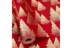 Yarcony Red Christmas Wrapping Paper, Red and Gold Trees Holiday Wrapping Paper, Vintage Gold Foil Christmas Trees Elegant Winter Gift Wrap for Gift Packaging, Craft, New Year(17 Inch X 33 Feet)