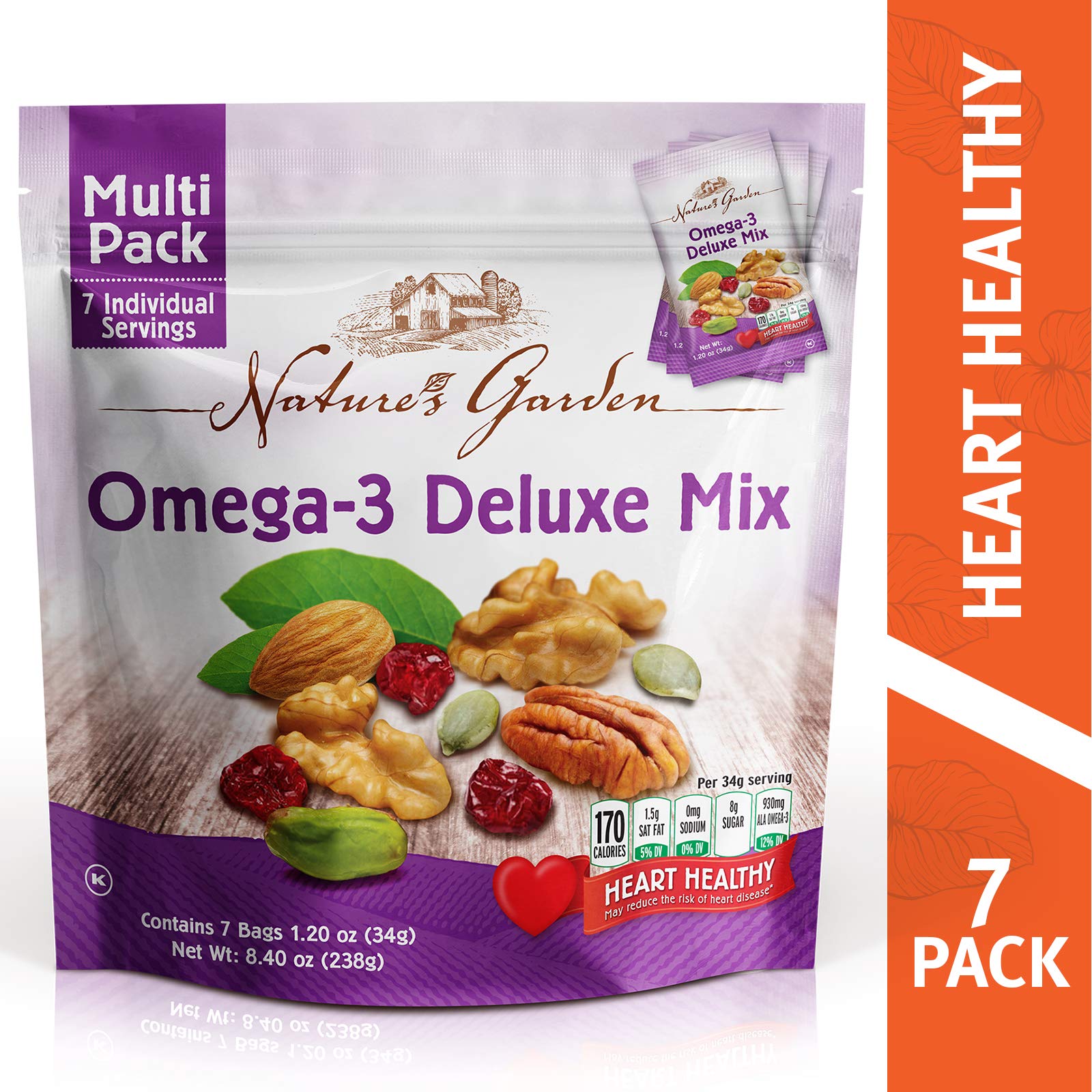 Nature's Garden Omega3 Deluxe Mix Heart Healthy Snack 1.2oz Bags