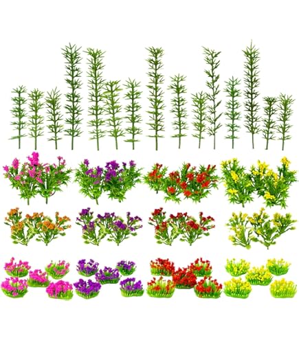 NWFashion Mini-Blumen & Gras Für Modell-Landschaften – 20 Bunte Mini-Sträucher Für Diorama, Eisenbahn & Garten-Deko