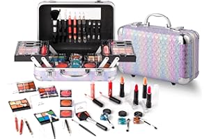 Hot Sugar All In One Makeup Set for Teenager Girls 10-12 Full Makeup Kit for Beginners Includes Eye Shadow Palette Blush Lip Gloss Lipstick Eye Pencil Brush Mirror (Purple Heart)