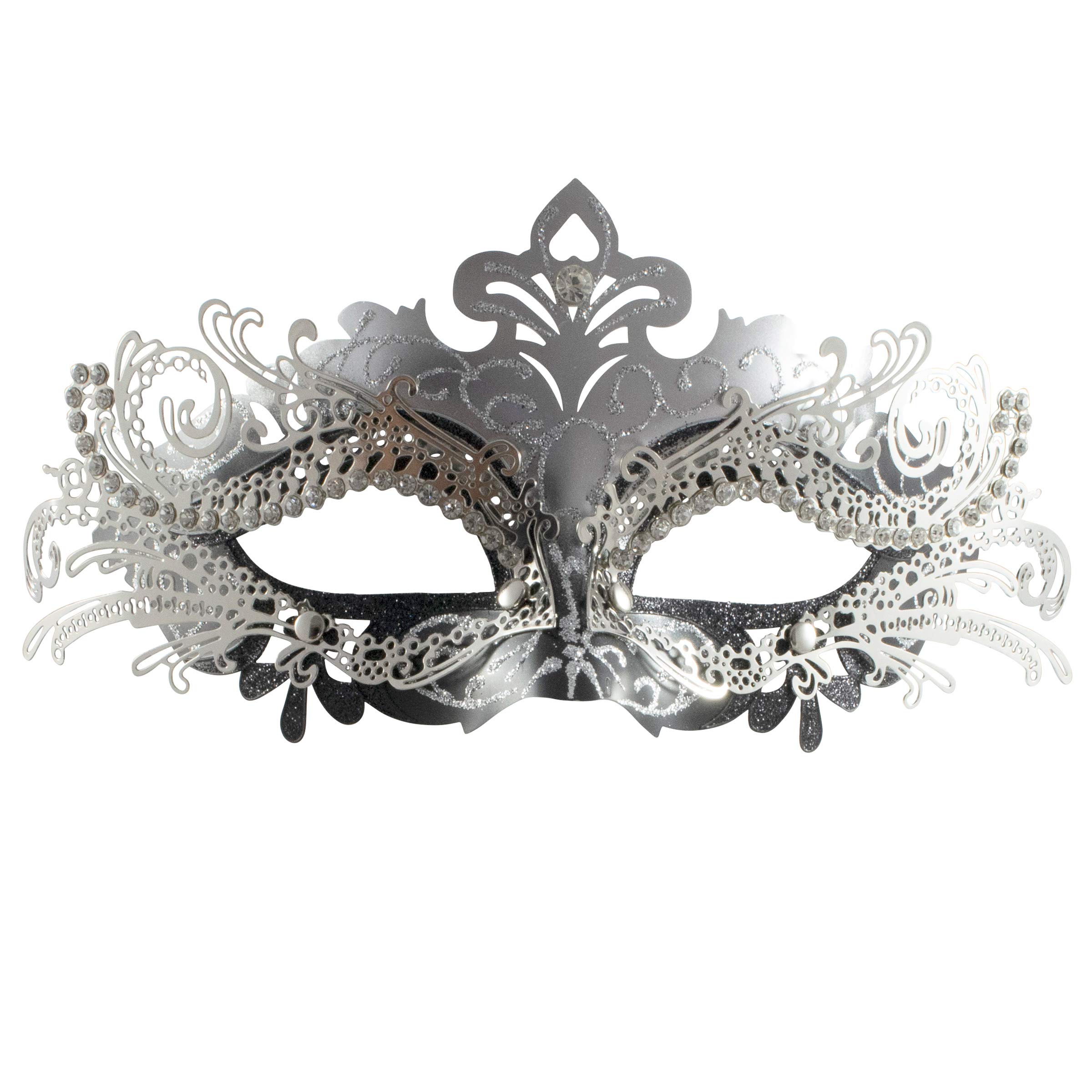 Fancy Cactus Venetian Black and Silver Masquerade Mask, Mardi Gras Decorations, Venetian Masks for Womens